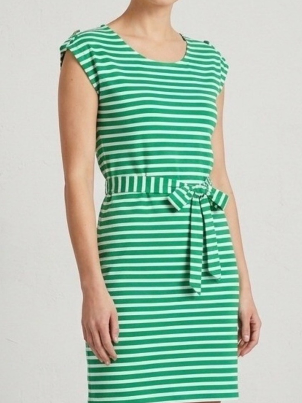 Talbots Striped T-Shirt Dress Green & White Belted Pullover Cotton Modal Size 1X